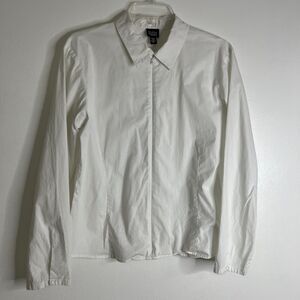 Eileen Fisher Women's Full Zip Shirt M White Top Long Sleeve Stretch Blouse